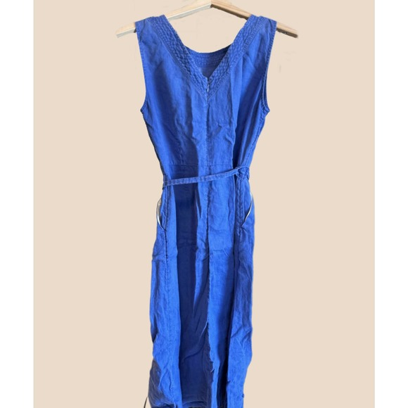 Nicole Miller NY Linen Fit and Flare Midi Dress Blue - Picture 7 of 7